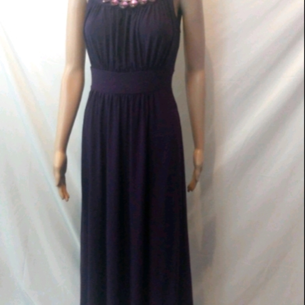 Haani Purple Ruched Rhinestones Evening Dress